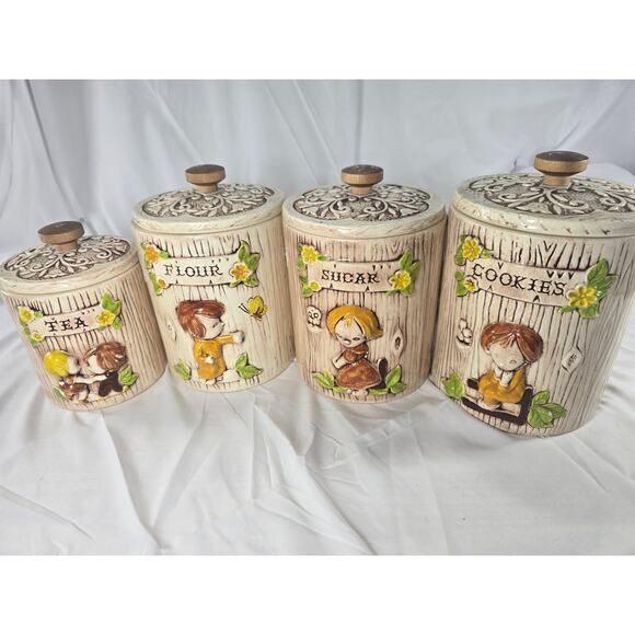 Treasure Craft Ceramic Canister Set Kids Design Tea Flour Sugar Cookies USA Made - Picture 1 of 9
